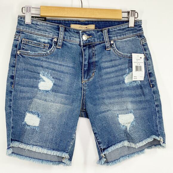 Joe's Jeans Easy Bermuda Medium Wash Distressed Denim Shorts Women's Size 24 NWT - Picture 1 of 9